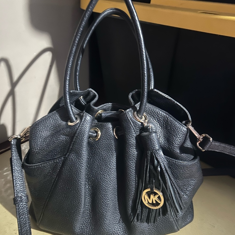 Michael Kors Black Shoulder Bag with Gold Hardware